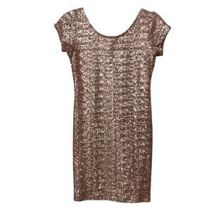 Free People Backstage Rose Gold Sequined Short Sleeve Bodycon Mini Dress Women S